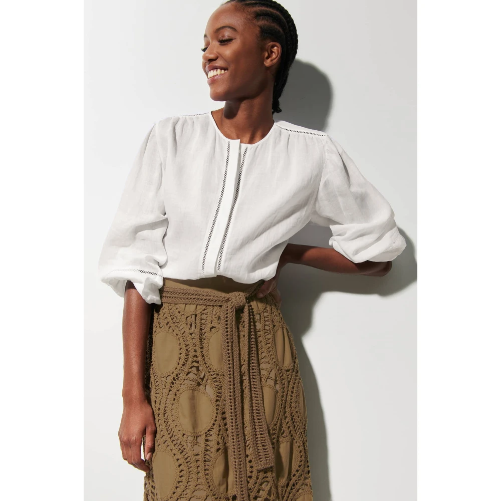 LUISA CERANO Ramie Blouse met Hohlsaum Details White Dames