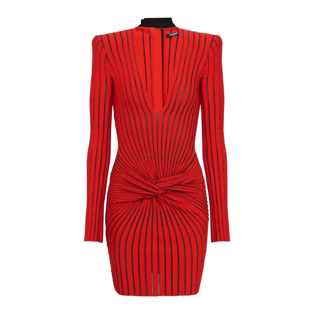 Balmain Draped stickad klänning Red, Dam