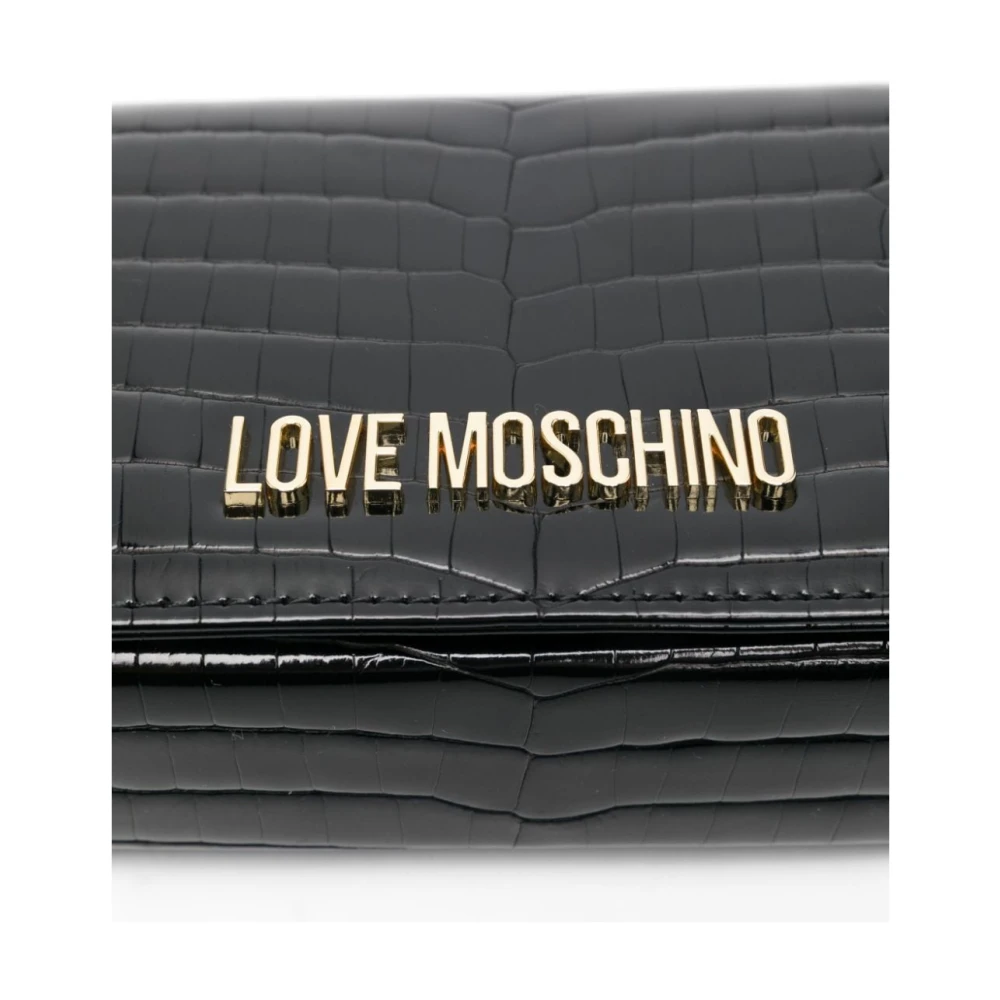 Love Moschino Zwarte Krokodileffect Ketting Schoudertas Black Dames