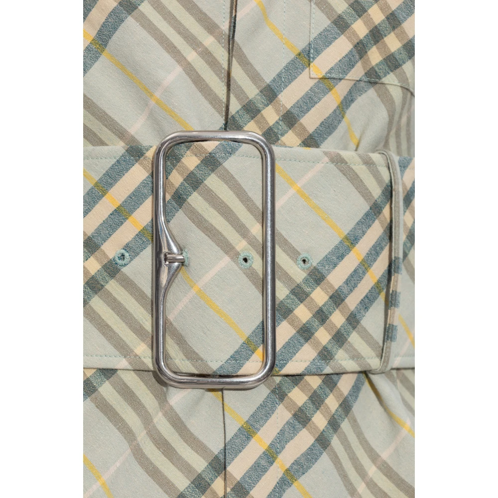 Burberry Linnen jurk met brede riem Green Dames