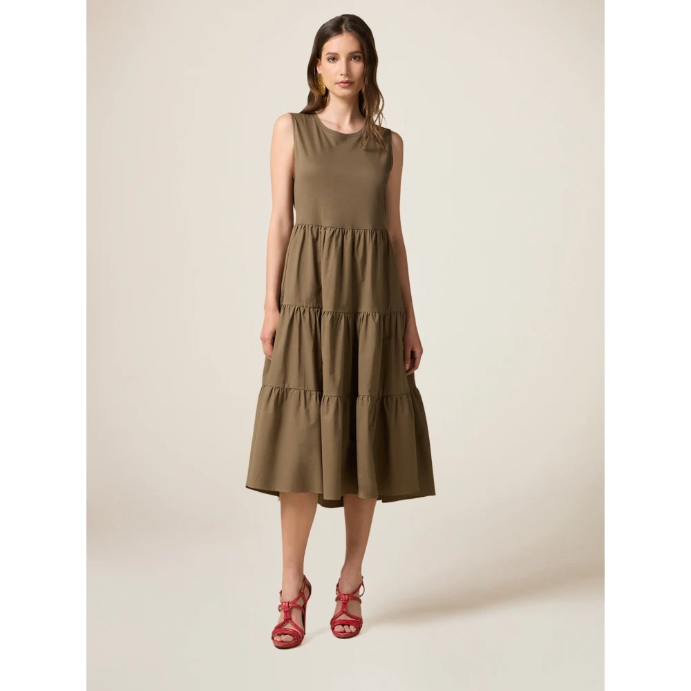 Oltre Katoenen Mouwloze Maxi Jurk met Ruche Green Dames