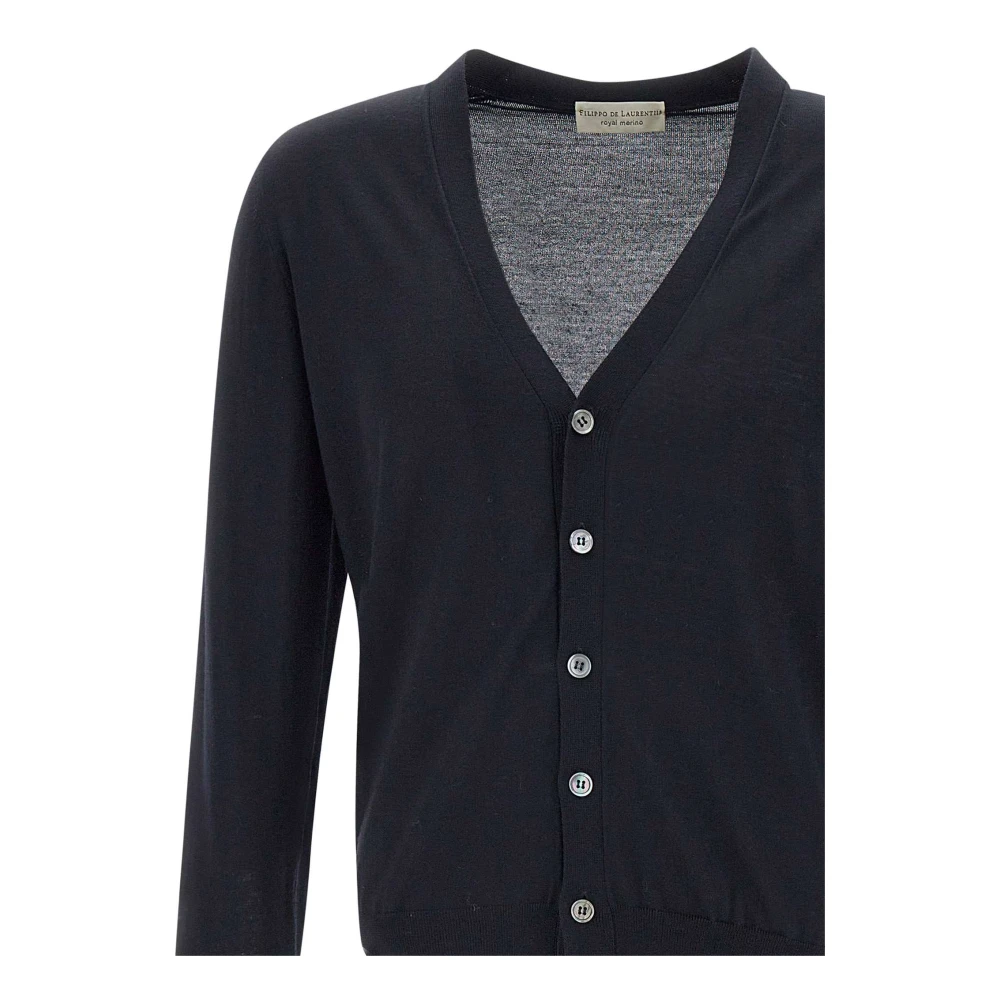 Filippo De Laurentiis Merino Wol Vest Navy Blauw V-Hals Blue Heren