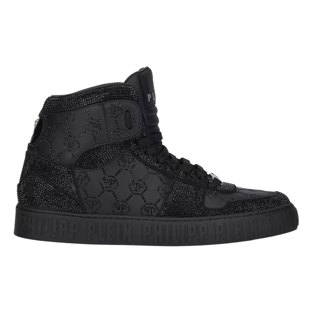 Philipp Plein Carson Monogram Strass High Top Sneakers unisex Schoenen Zwart