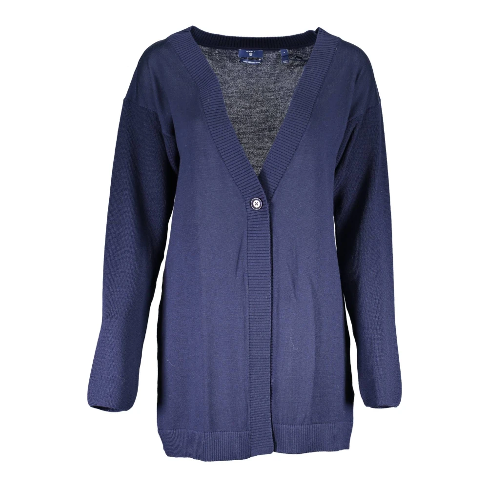 Gant Blue Long Sleeve Cardigan With Logo - Female - Cardigans - Blue - Xs - Knitwear