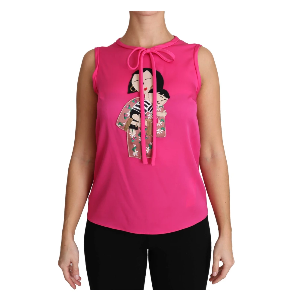 Dolce & Gabbana Women's Pink Family Silk Tank - Sleeveless Tops - Xl - Tops