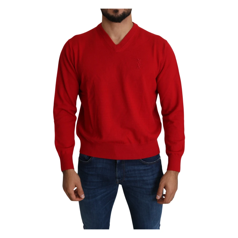 Billionaire Luxe Rode Wol V-hals Trui Red Heren