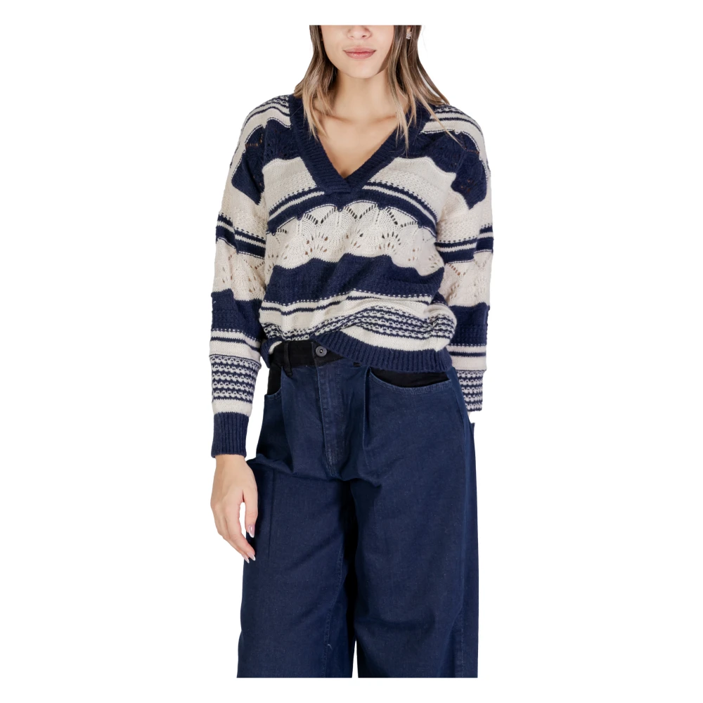 Ichi Herfst Winter Dames Gebreide Kleding Collectie Blue Dames