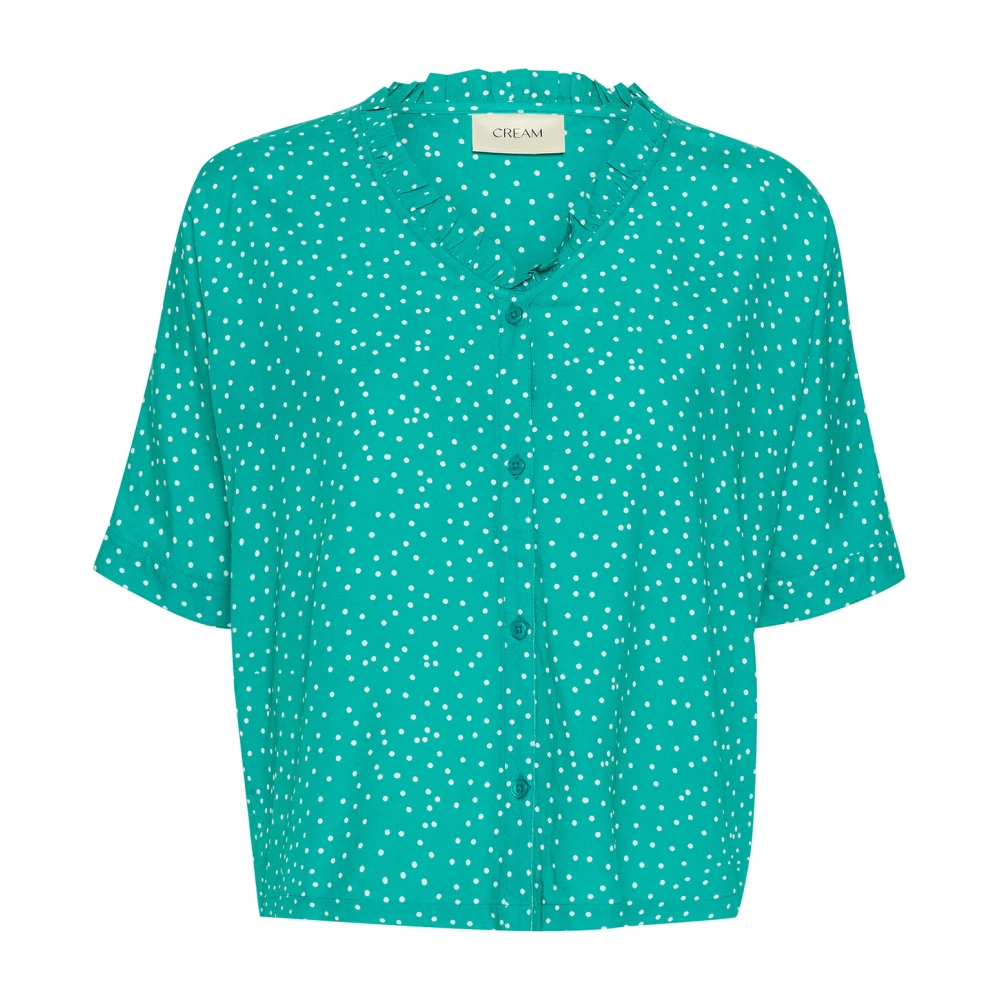 Cream Korte mouw shirt met Pine Dot Green Dames