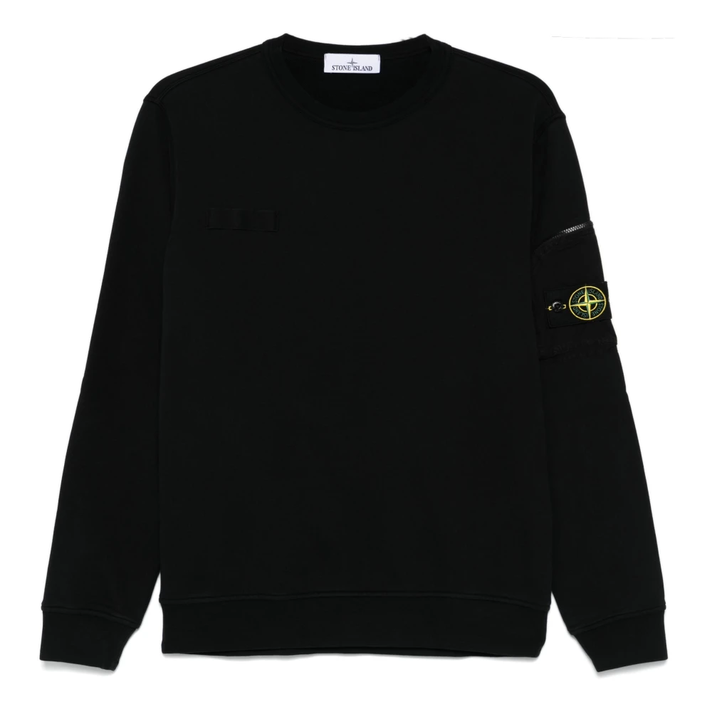 Stone Island Zwarte Geribbelde Trui met Ritssluiting Zak Black Heren
