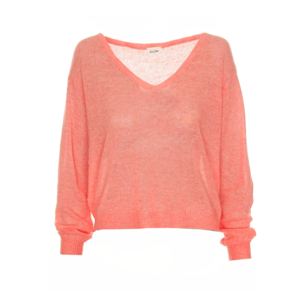 American vintage Zachte Gebreide V-Hals Trui Pink Dames