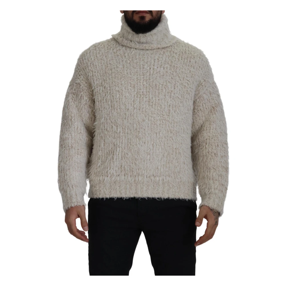 Dolce & Gabbana Men's Beige Cream Wool Knit Turtleneck Pullover Jumper - Turtlenecks - S - Knitwear