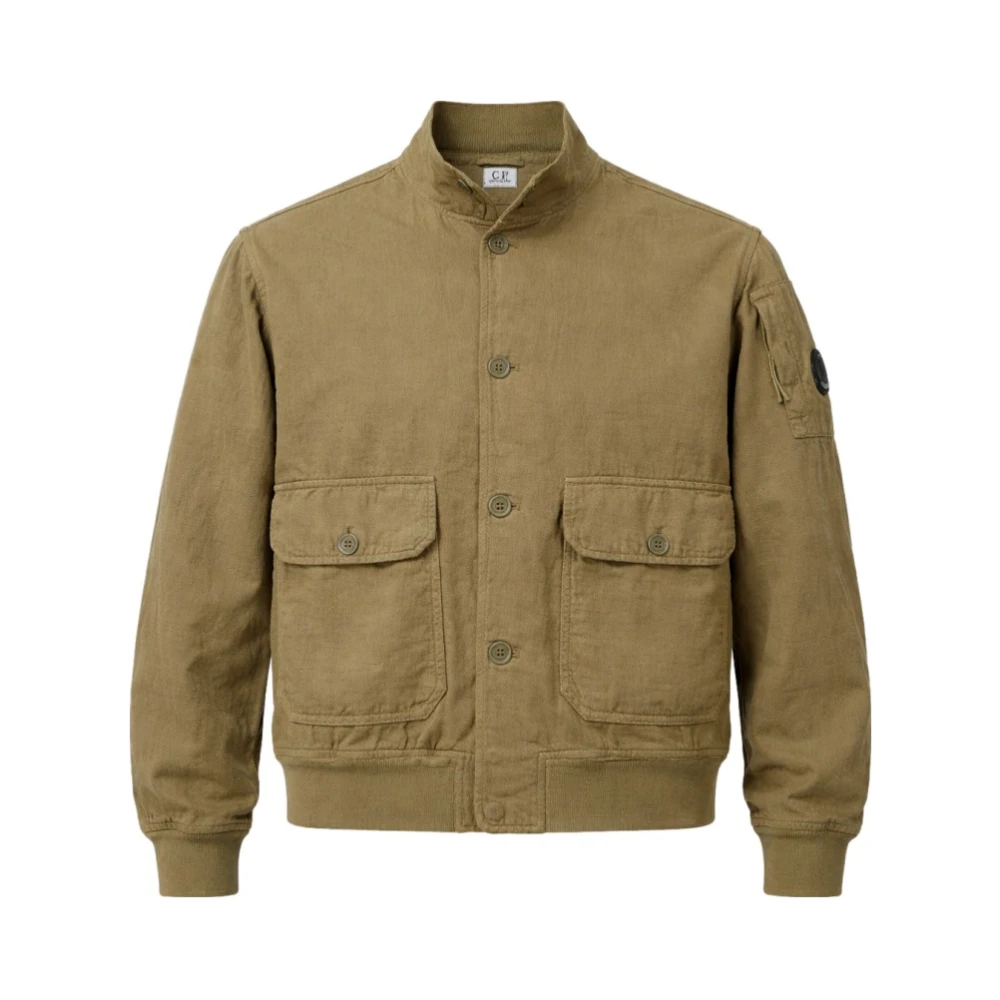 C.p. Company Men's Green Cotton Linen Overshirt - Light Jackets - L - Jackets