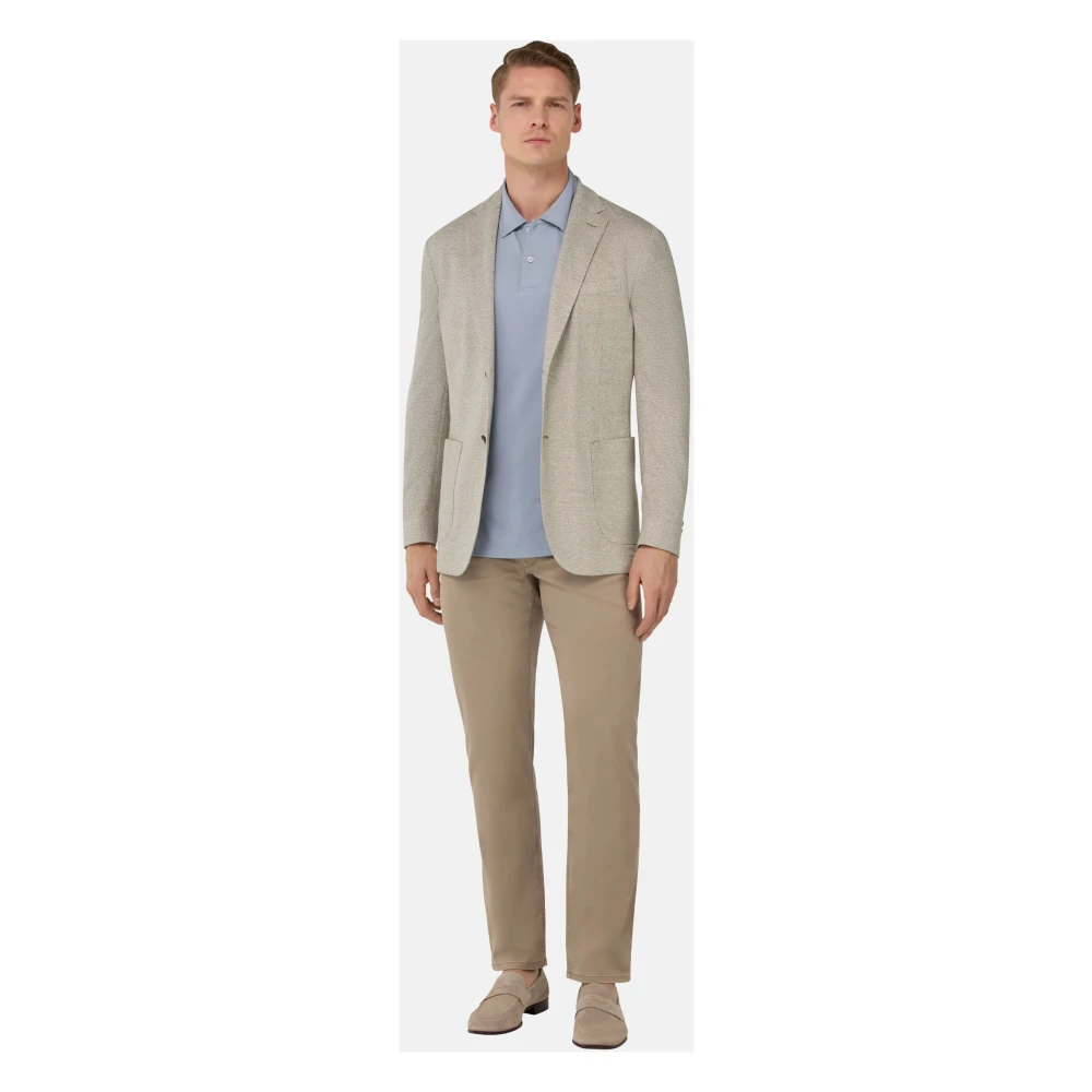 Boggi Milano B Jersey Linnen en Katoenen Herringbone Jas Beige Heren