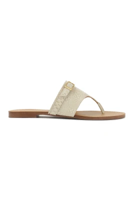 Präglad läder platta flip-flops
