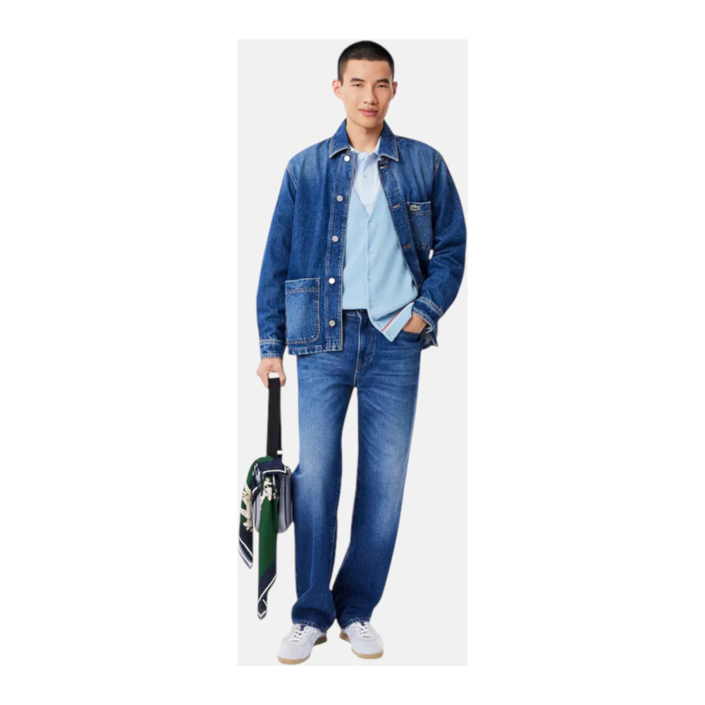 Lacoste Ruimvallende katoenen cardigan met streepdetails Blue Heren