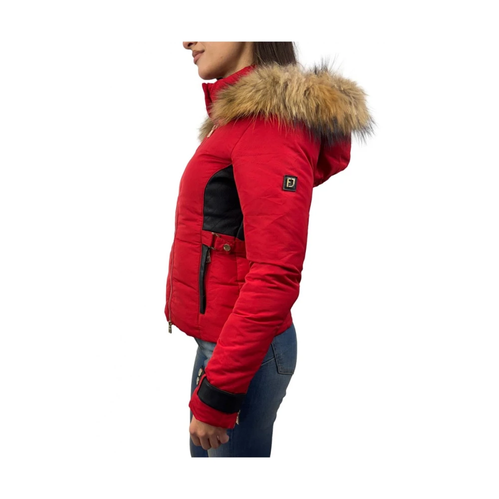 Fracomina Rode Parka Jas met Wasbeer Bont Red Dames