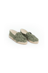 Pre-owned Khaki Espadrilles with Fabric Flowers