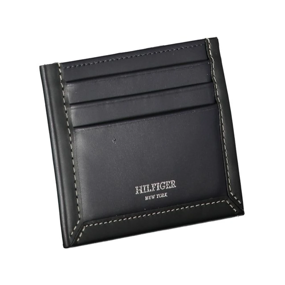 Tommy Hilfiger Blauwe leren kaarthouder met contrastdetail Blue Heren