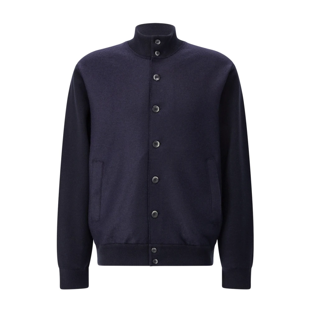 Herno Men's Blue Light Jackets, M, Wool Blend Knit Sleeve Blouson