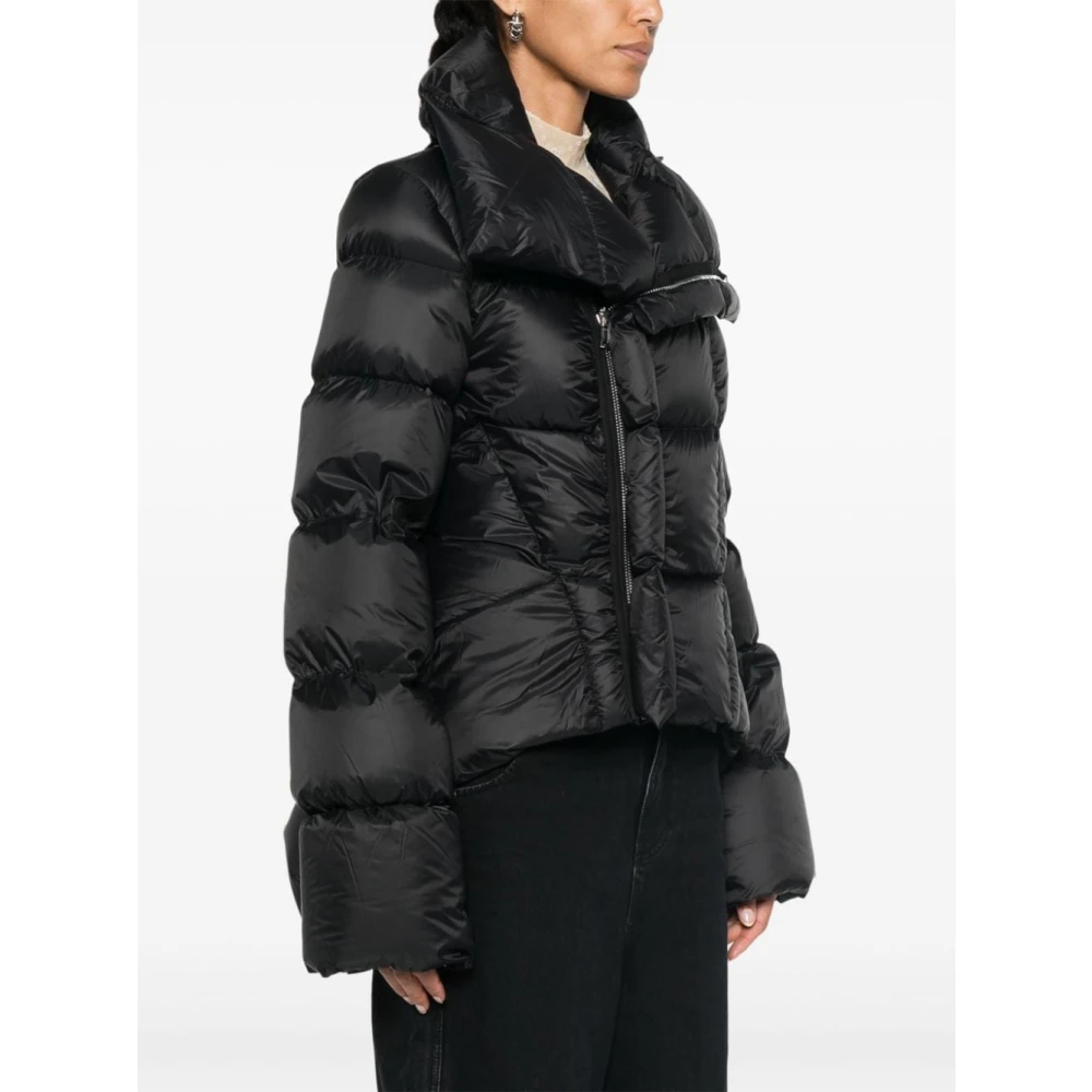 Rick Owens Zwarte Gewatteerde Jas met Trechterhals Black Dames