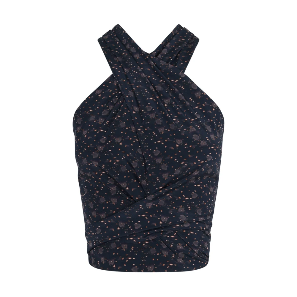 Cortana Black Sleeveless Tops, Female, 2XS, Halter Top In Silk Stretch Hedy Print