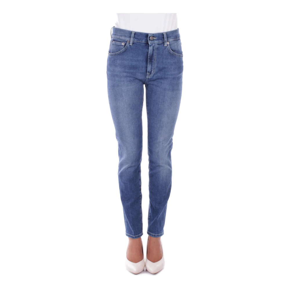 Dondup Slim Fit Denim Jeans met Logo Blue Dames