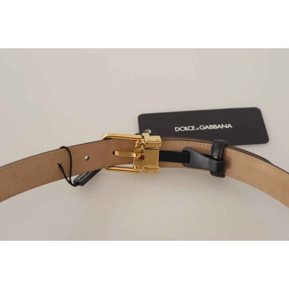 Dolce & Gabbana Elegante zwarte leren riem met gegraveerde gesp Black Unisex