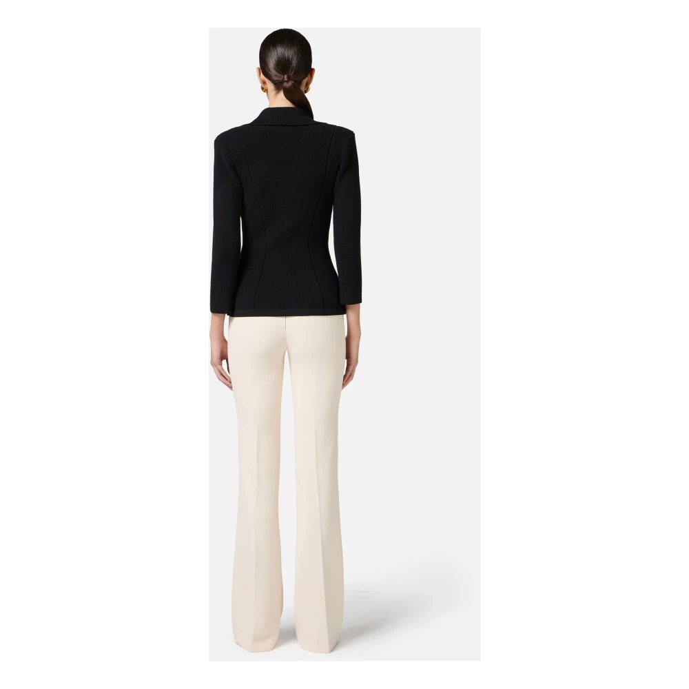 Elisabetta Franchi Zwarte gebreide blazer met juweel strikken Black Dames