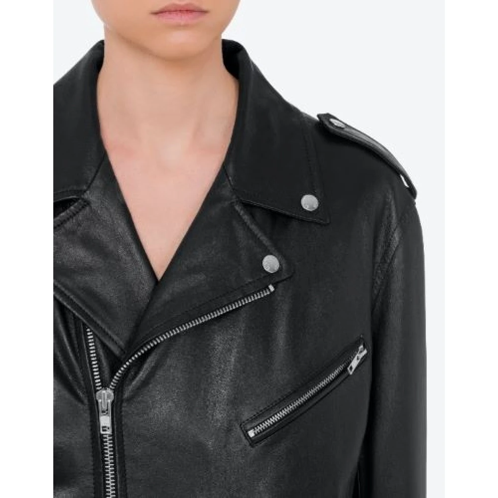 Moschino Leren jas met Strass Decoratie Black Dames