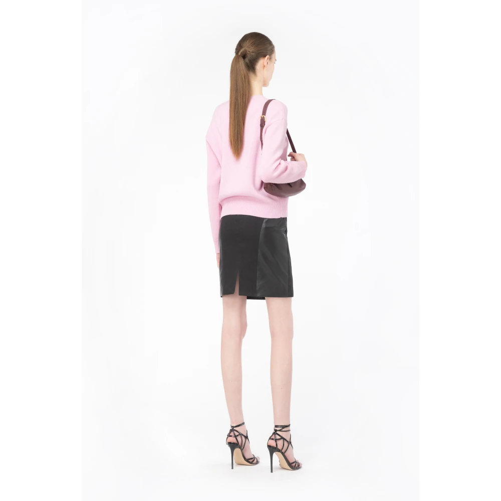 pinko Leren en stoffen rok Black Dames
