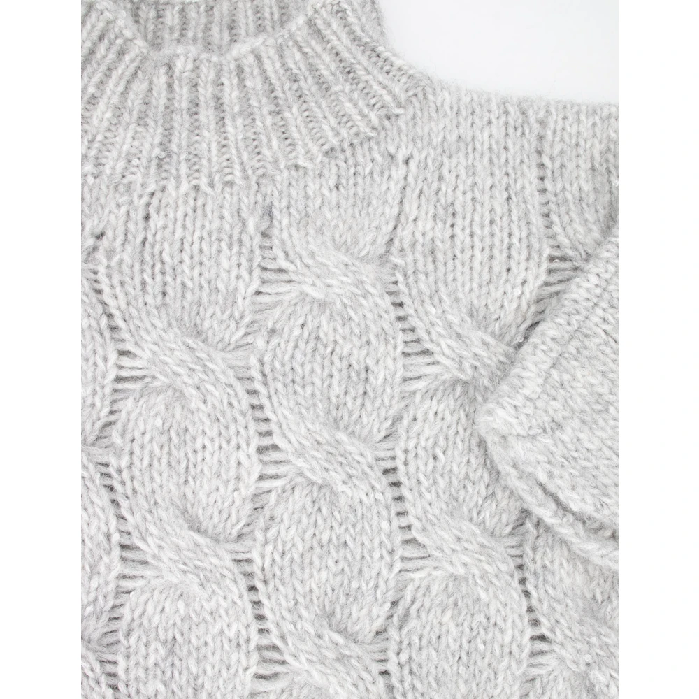Le Tricot Perugia Elegante Gebreide Pullover met Hoge Kraag Gray Dames