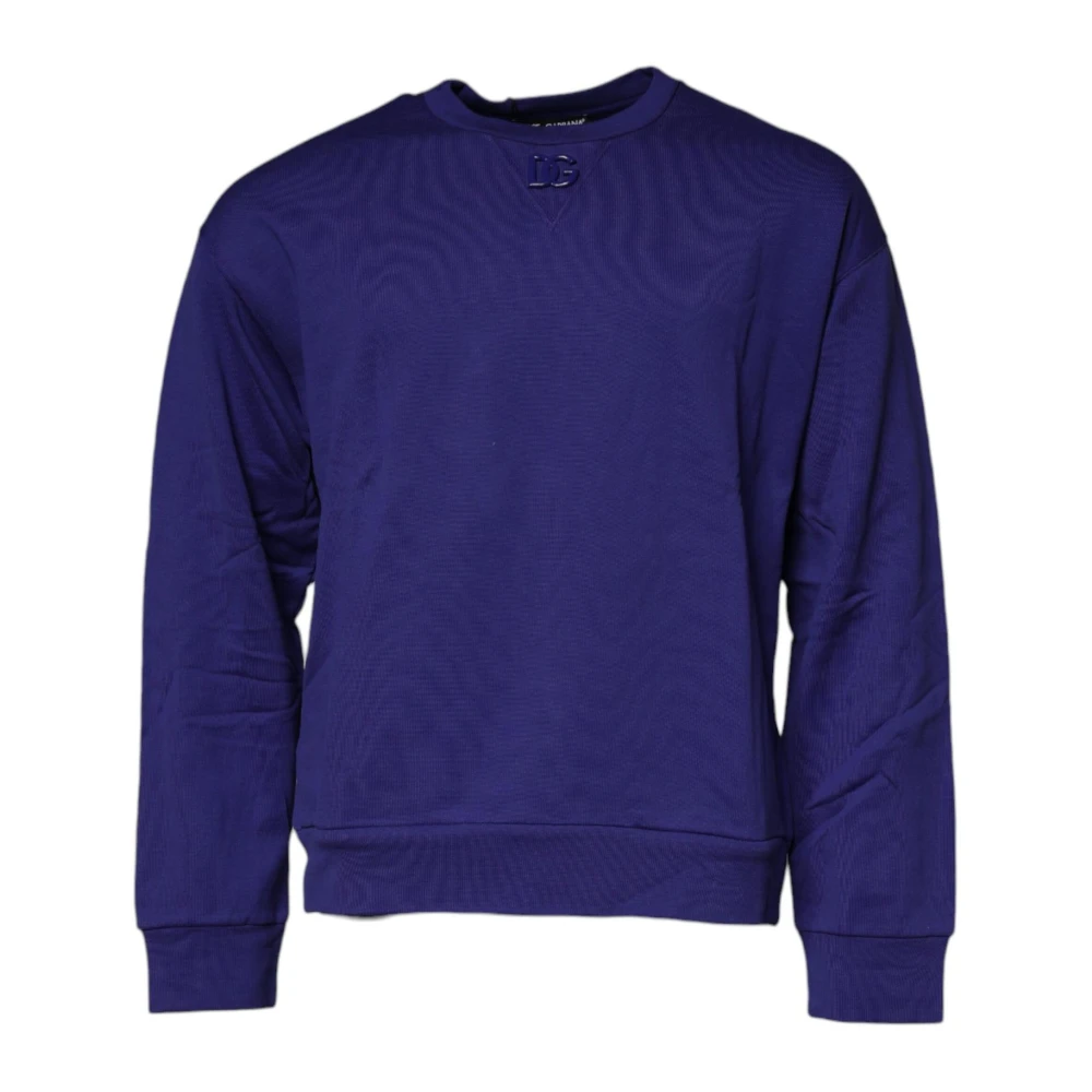Dolce & Gabbana Men's Blue Cotton Logo Crew Neck Sweater