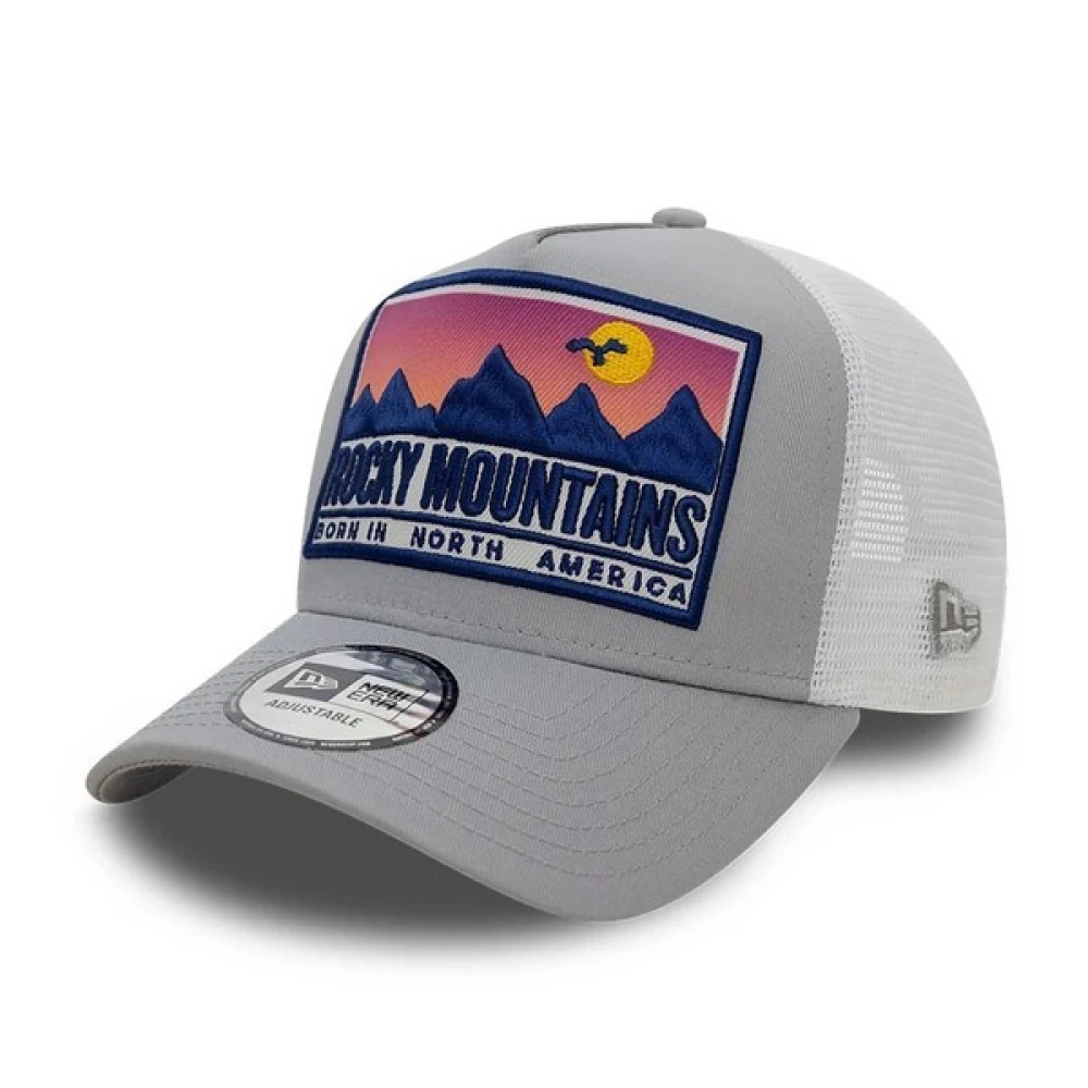 new era Grijze Rocky Mountains Locatie Patch Trucker Cap Gray Heren