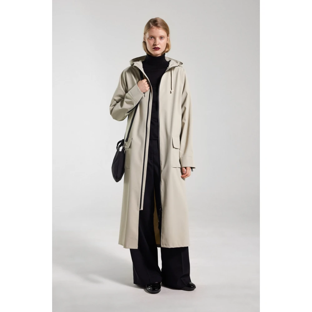 Stutterheim Mat Lang Regenjas met Aqua Guard Rits Beige Dames