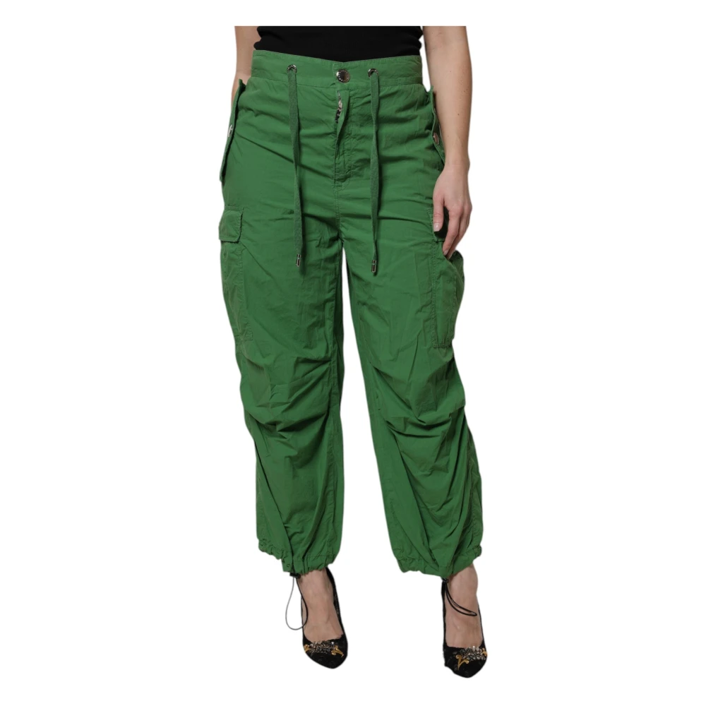 Dolce & Gabbana Vrouw Groente Broeken Dames, Groen, S, Katoen, High Waist Cargo Broek