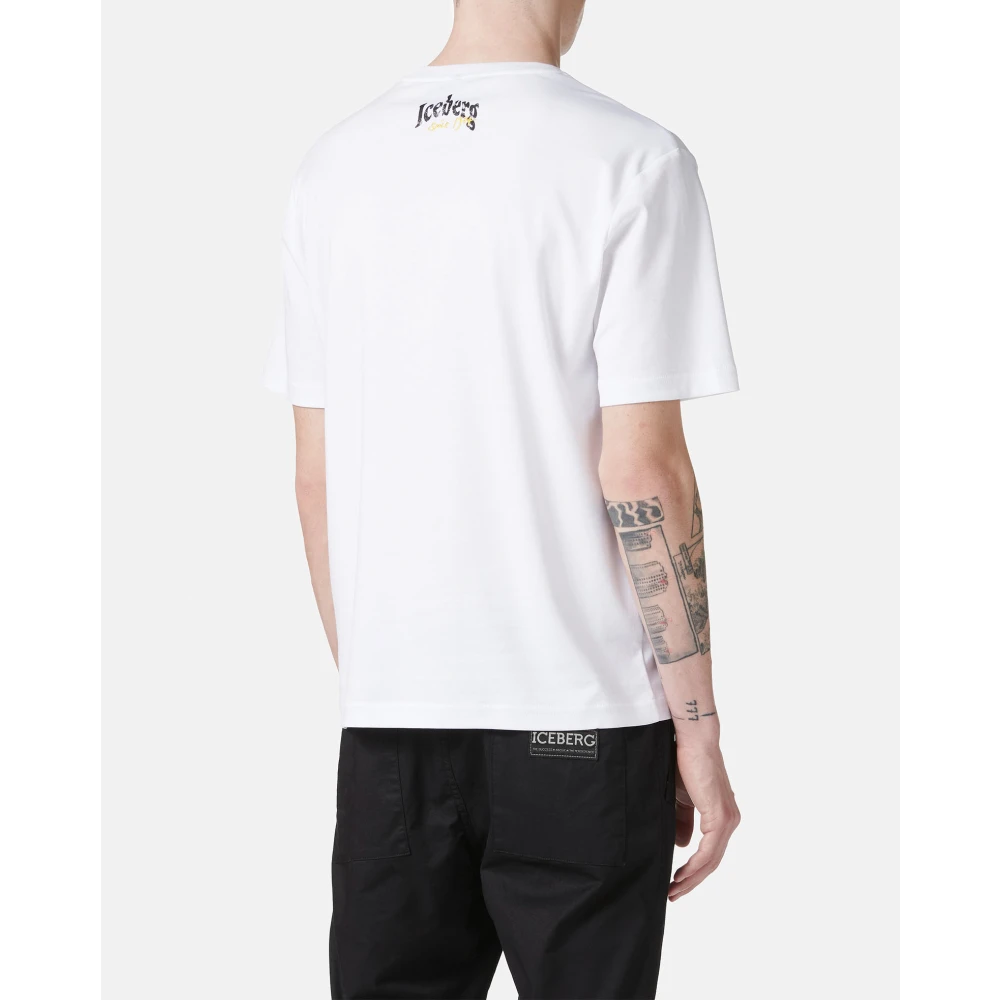 Iceberg Wit regular fit T-shirt van GOTS-gecertificeerde interlockstof White Heren