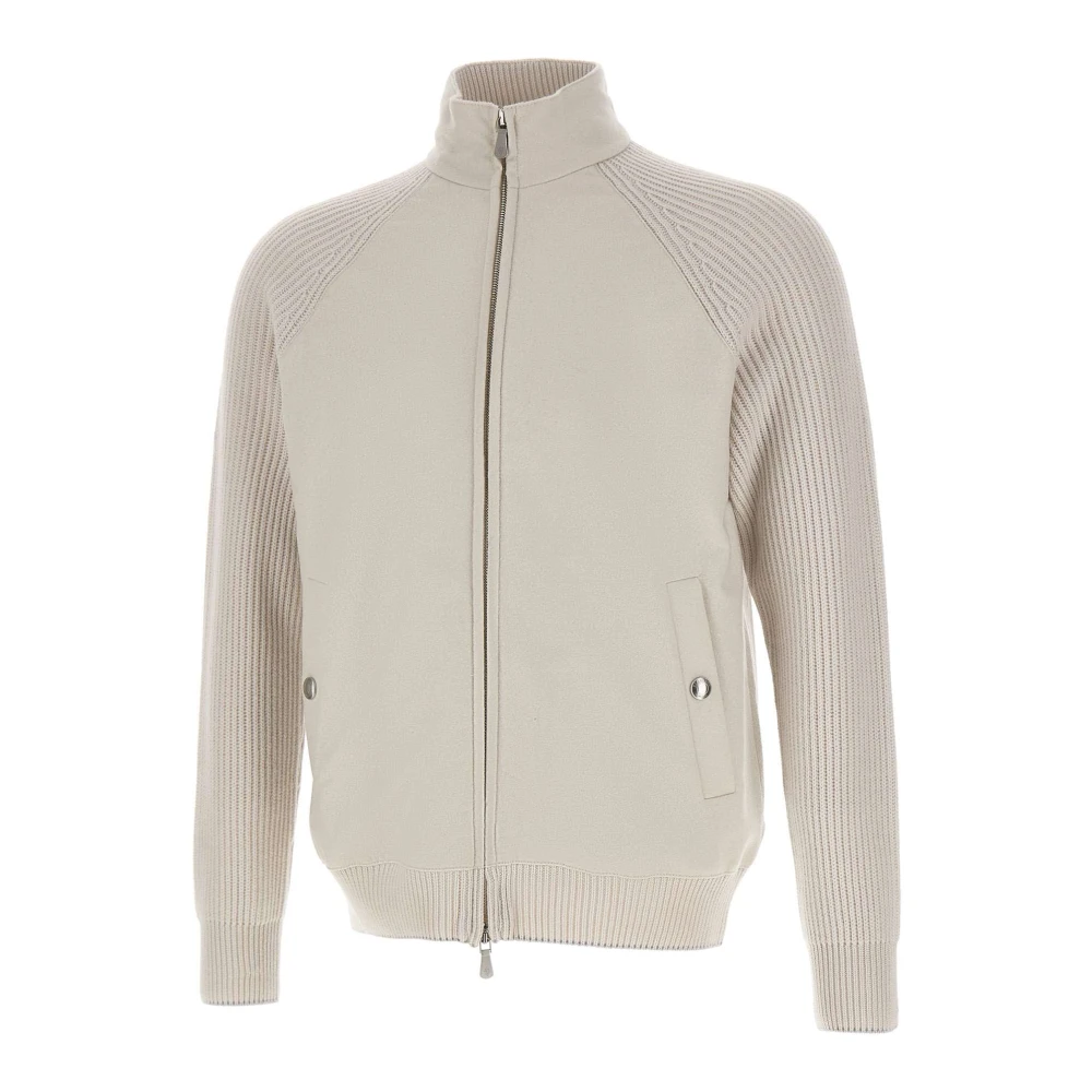 Eleventy Men's Beige Cardigans, M, Wool Zip Jacket