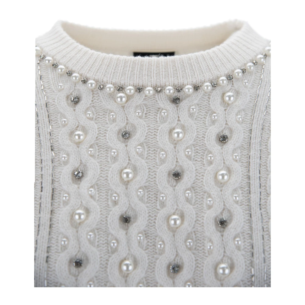 Elisabetta Franchi Gebreide trui met versieringen Beige Dames