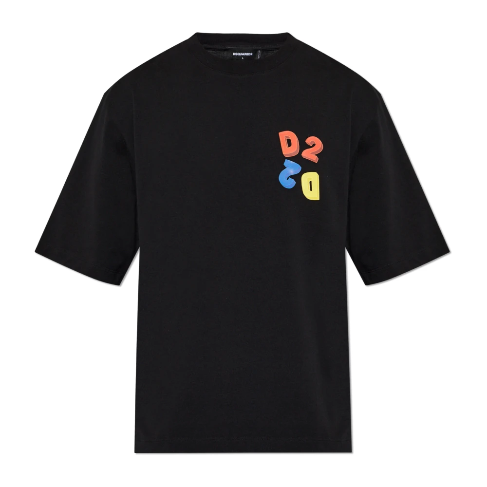 Dsquared2 Mannelijk Zwart Tops Heren, Xs, Katoen, T-Shirt Met Opgedrukte Logo