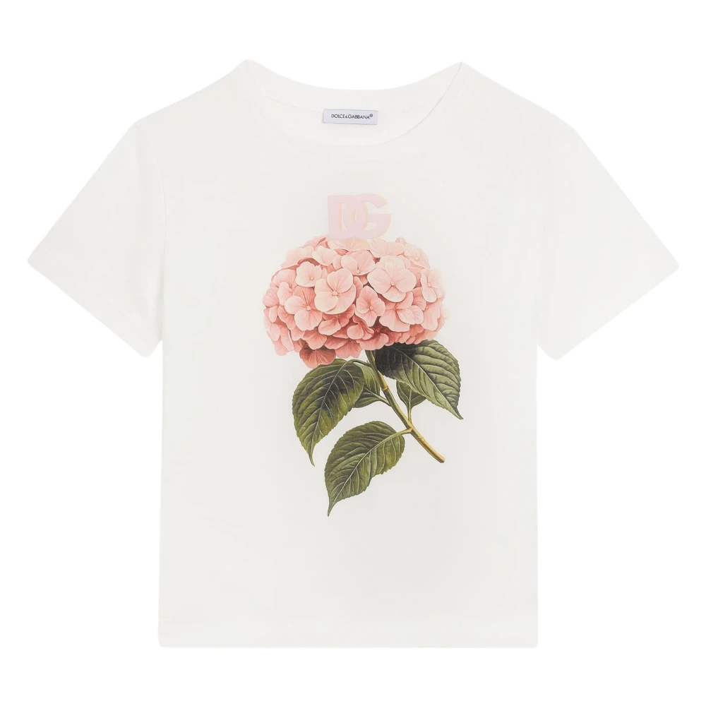 Dolce & Gabbana White Kids Short Sleeve T-Shirts, Female, 4 Y, Jersey T-Shirt With Hydrangeas Print