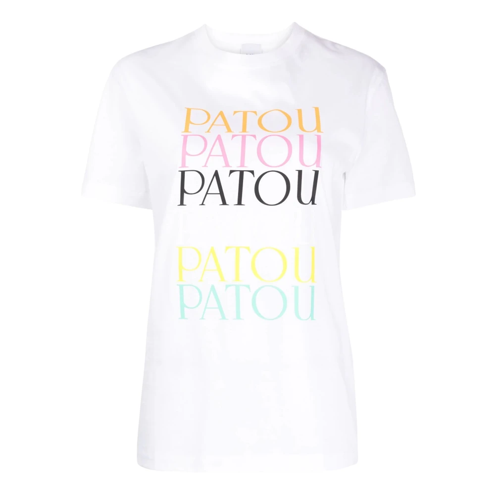 Patou Witte Biologisch Katoenen T-Shirt met Meerdere Logos White Dames