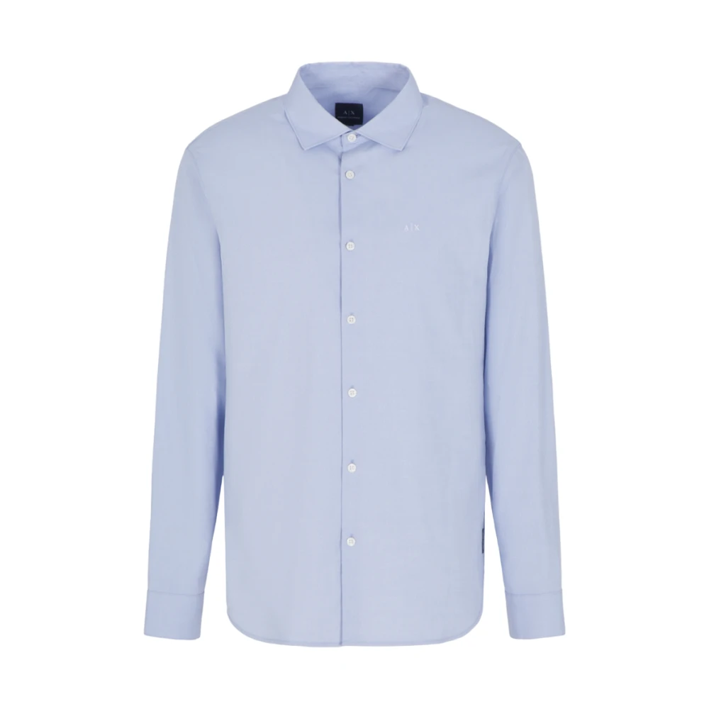Armani Exchange Mannelijk Blauw Overhemden Heren, S, Katoen, Slim-Fit Katoenen Overhemd