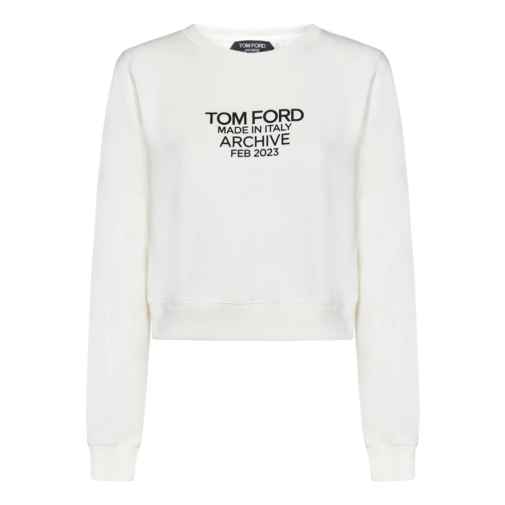 Tom Ford Witte Cropped Sweatshirt met Zwart Logo White Dames
