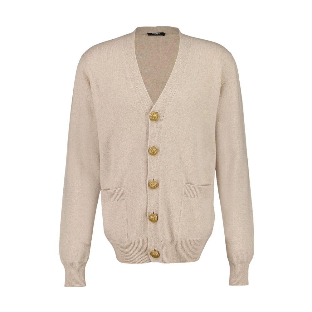 Balmain Men's Beige Eco-Cashmere Cardigan - Cashmere Knitwear - S - Knitwear