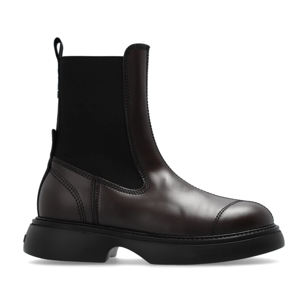 Ganni Women's Brown Logo Ankle Boots