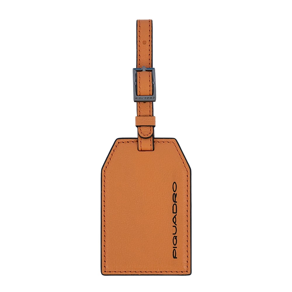 Piquadro Unisex Beige Address Tag In Pelle Con Logo Pqd Inciso