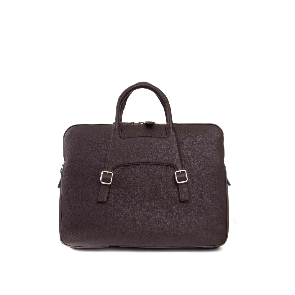 Santoni Leren Schoudertas Gehamerd Brown Unisex