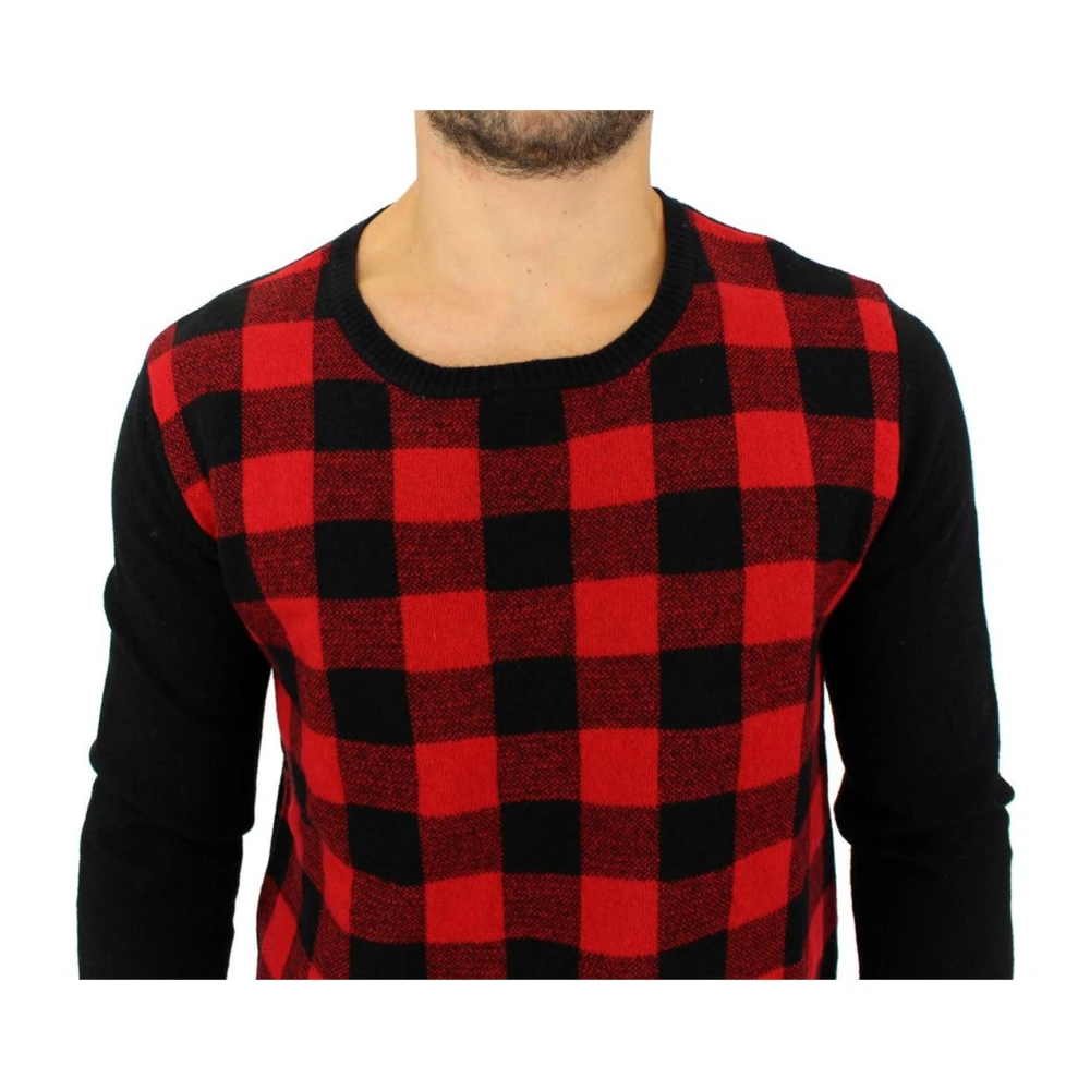 Costume National Camo Plaid Wol Trui Red Heren