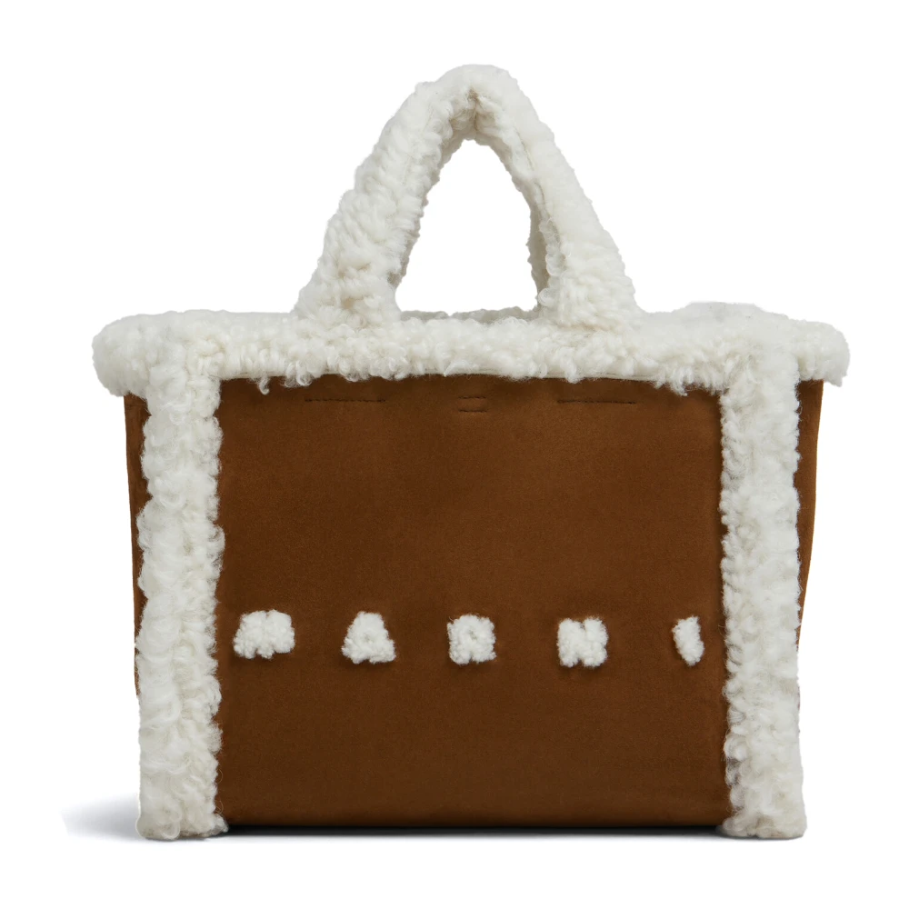 Marni Bruine suède tote tas met shearling Brown Unisex