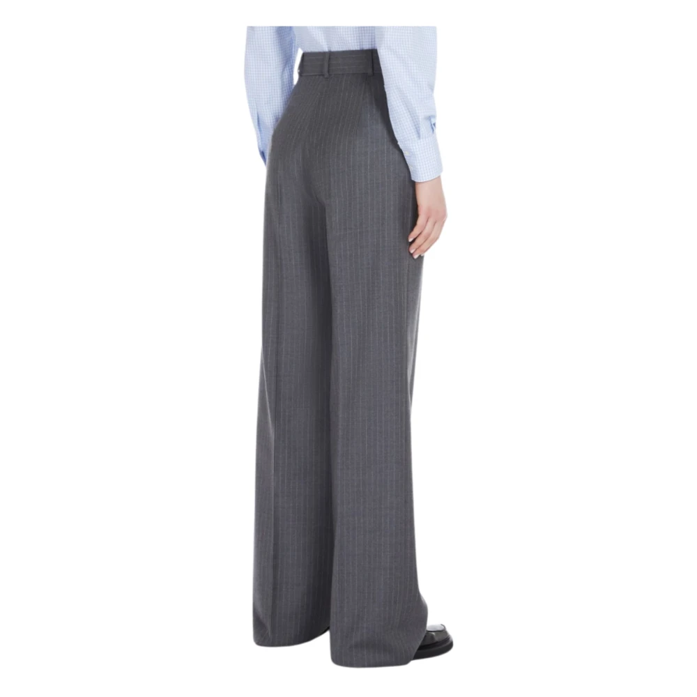 Max Mara Studio Rechte Pijp Wollen Flanellen Broek Gray Dames